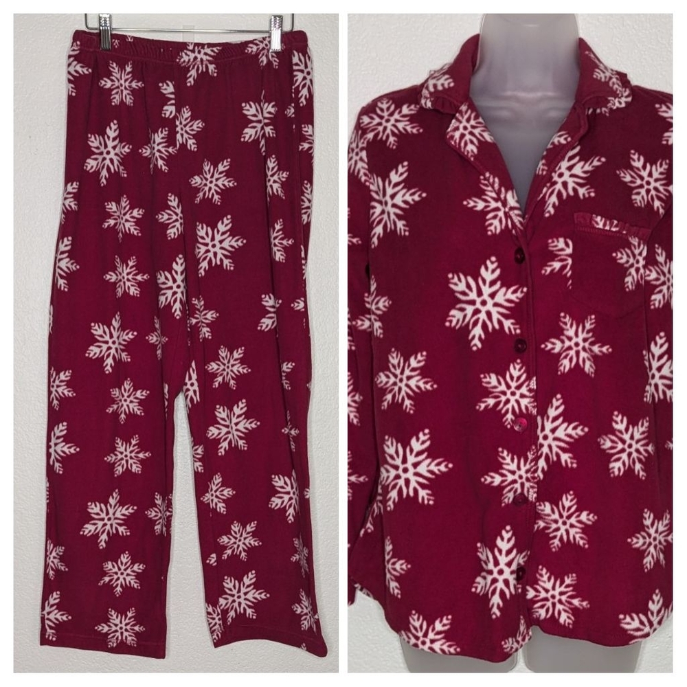 Nicole Miller Velvet Fleece Red And White Snowflake‎ Pajamas 2PC Set Size M